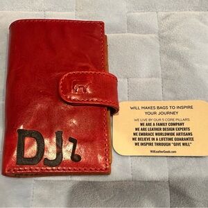 Will Leather Goods Tan and Red Card Holder